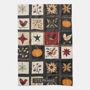 Rustieke herfst quilt patroon   Oogst Folk Motieve Theedoek