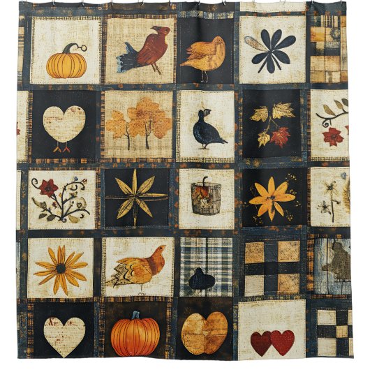 Rustieke herfst quiltpatroon | Boerderij patchwork Douchegordijn (Voorkant)