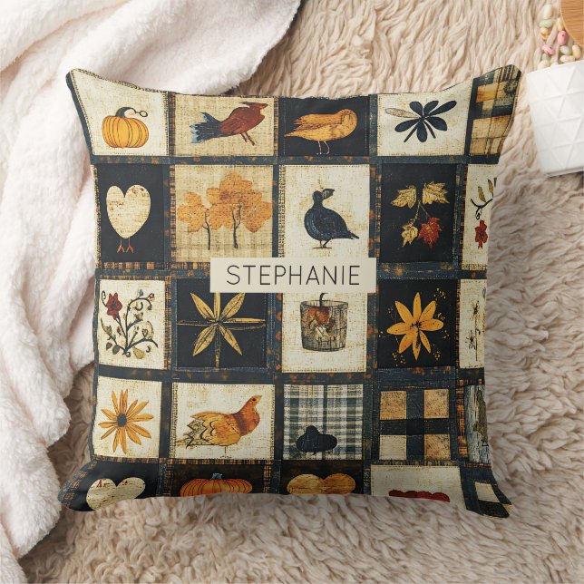 Rustieke herfst quiltpatroon | Boerderij patchwork Kussen (Deken)