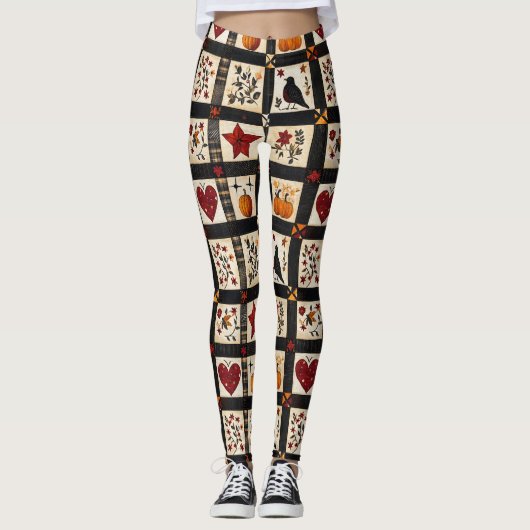rustieke Herfst quiltpatroon | lappendeken Leggings (Voorkant)