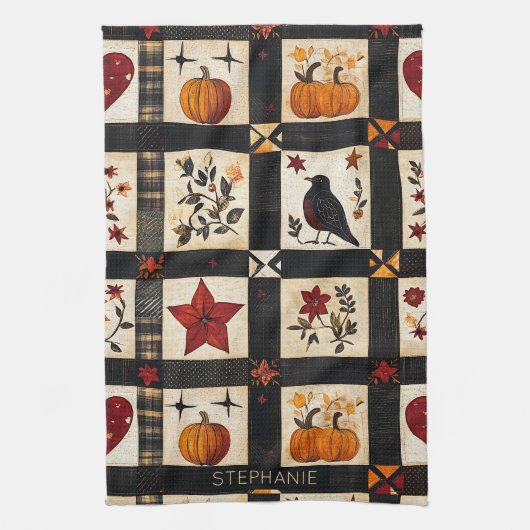 rustieke Herfst quiltpatroon | lappendeken Theedoek (Verticaal)