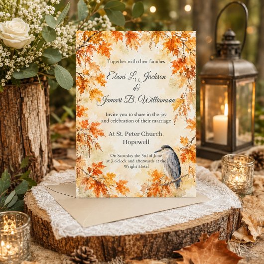 Rustieke Herfst Reiger Trouwfeest Kaart