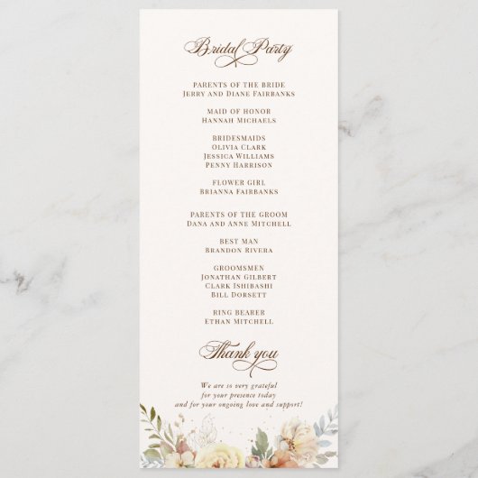 Rustieke herfst Rozen Botanisch Programmakaart (Achterkant)