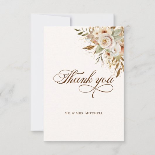 Rustieke herfst Rozen Botanische Script Bedankkaart (Voorkant)