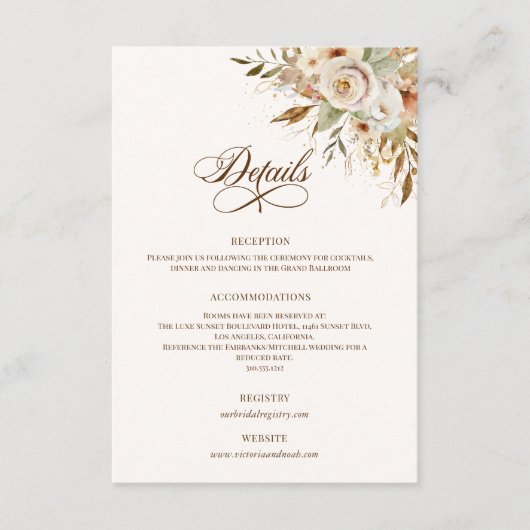 Rustieke herfst Rozen Botanische Script Informatiekaartje (Voorkant)