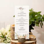 Rustieke herfst Rozen Botanische Script Menu<br><div class="desc">De romance van een herfstbruiloft is vastgelegd in dit elegante ontwerp met waterverf rozen en groen in warme herfstkleuren van terracotta, ivoor, roest, kastanje, stoffig blauw en salie groen met vlekken van gouden glans. Dit ontwerp bevat ook unieke tekstafbeeldingen in een aangepast kalligrafiescriptlettertype met kleur die kan worden aangepast in...</div>