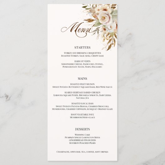 Rustieke herfst Rozen Botanische Script Menu (Voorkant)