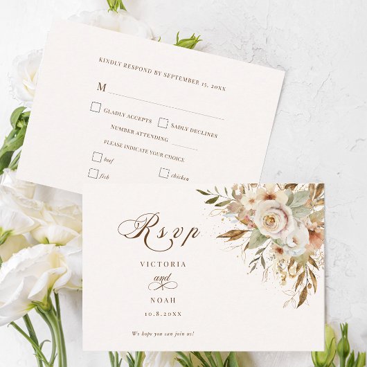 Rustieke herfst Rozen Botanische Script RSVP Kaartje