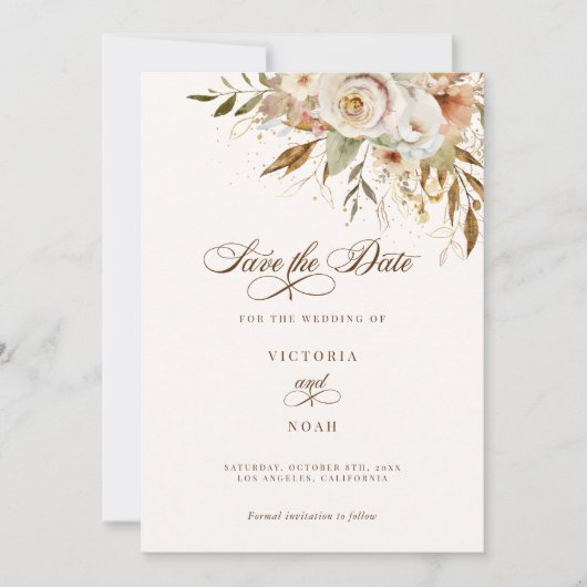 Rustieke herfst Rozen Botanische Script Save The Date (Voorkant)
