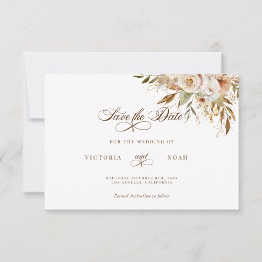 Rustieke herfst Rozen Botanische Script Save The Date (Voorkant)