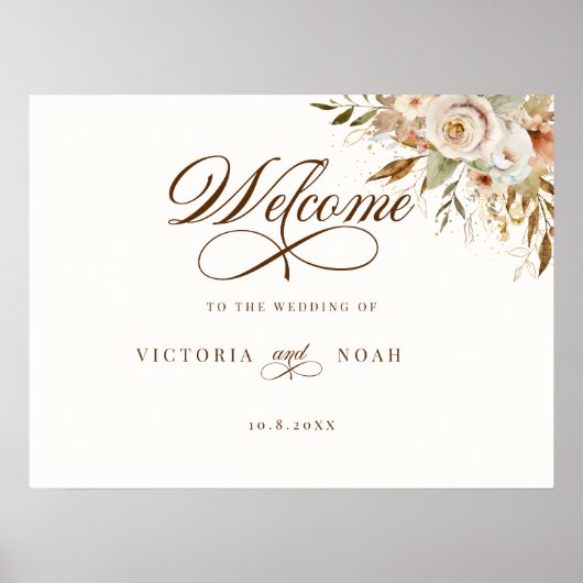 Rustieke herfst Rozen Botanische Script Welkom Poster (Voorkant)