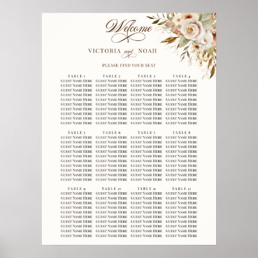 Rustieke herfst Rozen Botanische Script Zitkaarten Poster (Voorkant)