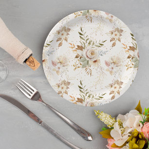 Rustieke herfst Rozen Waterverf Botanisch Papieren Bordje