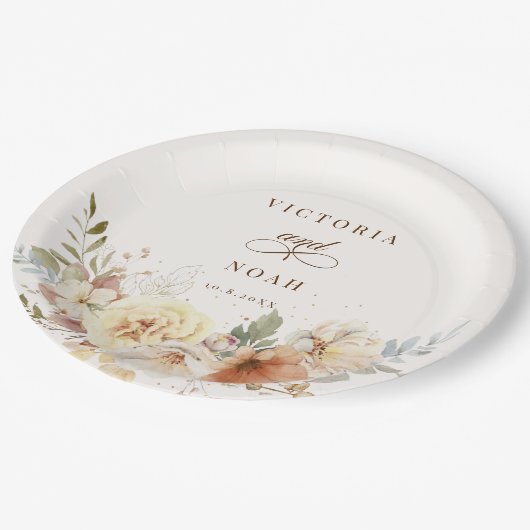 Rustieke herfst Rozen Waterverf Botanisch Papieren Bordje (Gekanteld)