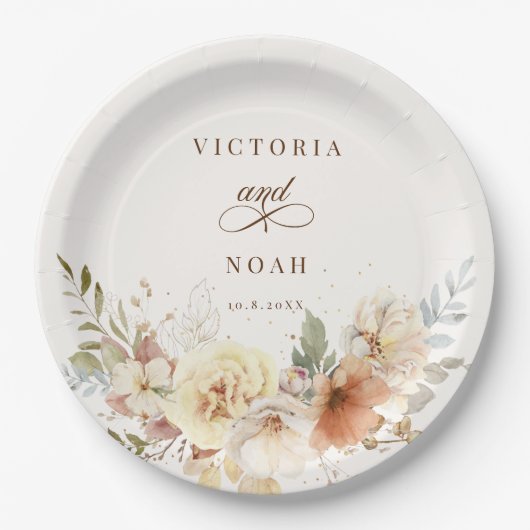 Rustieke herfst Rozen Waterverf Botanisch Papieren Bordje (Voorkant)