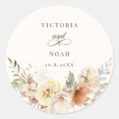 Rustieke herfst Rozen Waterverf Botanisch Ronde Sticker (Voorkant)