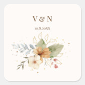 Rustieke herfst Rozen Waterverf Botanisch Vierkante Sticker (Voorkant)