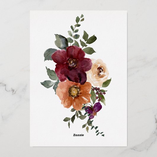 Rustieke Herfst Rust & Bourgondië Floral Bridal Br Folie Uitnodiging (Achterkant)