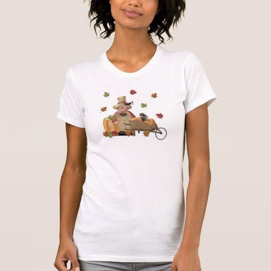 Rustieke Herfst Scene Scarecrow, Pompoenen, Wheelb T-shirt (Voorkant)