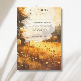 Rustieke herfst schuur weide waterverf bruiloft RSVP kaartje