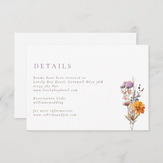 Rustieke Herfst Sinaasappel & Paarse Wildflowers W Informatiekaartje (Voorkant / Achterkant)