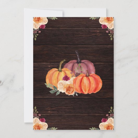 Rustieke Herfst Sinaasappel pompoenen bloemenbruil Kaart (Achterkant)