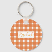 Rustieke Herfst Sinaasappel White Gingham Sleutelhanger (Voorkant)