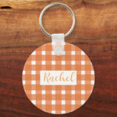 Rustieke Herfst Sinaasappel White Gingham Sleutelhanger (Voorkant)
