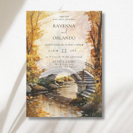 Rustieke herfst stenen brug rivier herfst bruiloft kaart