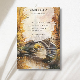Rustieke herfst stenen brug rivier herfst bruiloft RSVP kaartje
