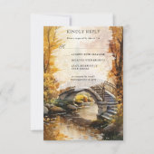 Rustieke herfst stenen brug rivier herfst bruiloft RSVP kaartje (Voorkant)