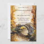 Rustieke herfst stenen brug rivier herfst bruiloft save the date (Voorkant)