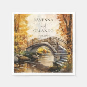Rustieke herfst stenen brug rivier herfst bruiloft servet (Voorkant)