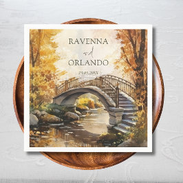 Rustieke herfst stenen brug rivier herfst bruiloft servet