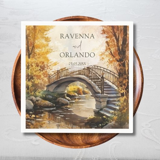 Rustieke herfst stenen brug rivier herfst bruiloft servet