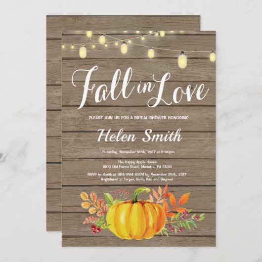 Rustieke Herfst String Lights Bruids Douche Uitnod Kaart (Voorkant / Achterkant)