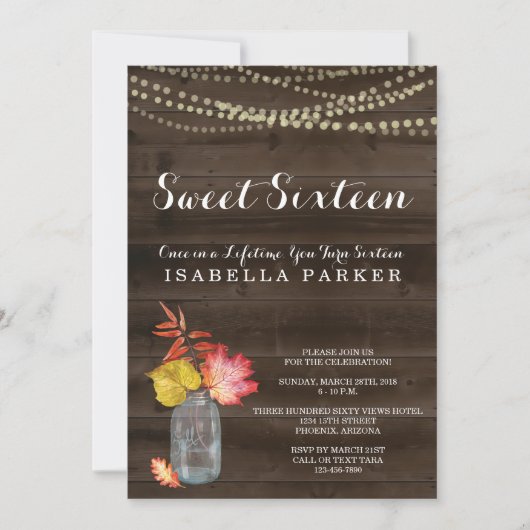 Rustieke Herfst Sweet Sixteen Invitation Kaart (Voorkant)