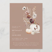 Rustieke Herfst Taupe Bloemenpompoen bruiloft Programmakaart (Voorkant)