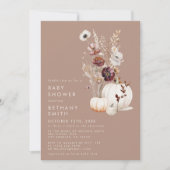 Rustieke Herfst Taupe Floral Pompoen Baby shower Kaart (Voorkant)