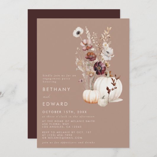 Rustieke Herfst Taupe Floral Pumpkin Engagement Pa Kaart (Voorkant / Achterkant)
