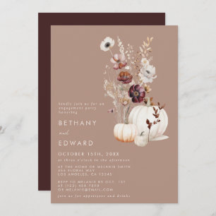Rustieke Herfst Taupe Floral Pumpkin Engagement Pa Kaart