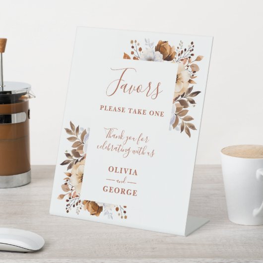 Rustieke Herfst Terracotta Bloemen bruiloft gunste Reclamebord Met Voetstuk (Insitu)
