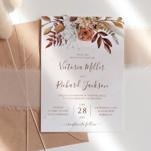 Rustieke herfst terracotta bloemen bruiloft kaart