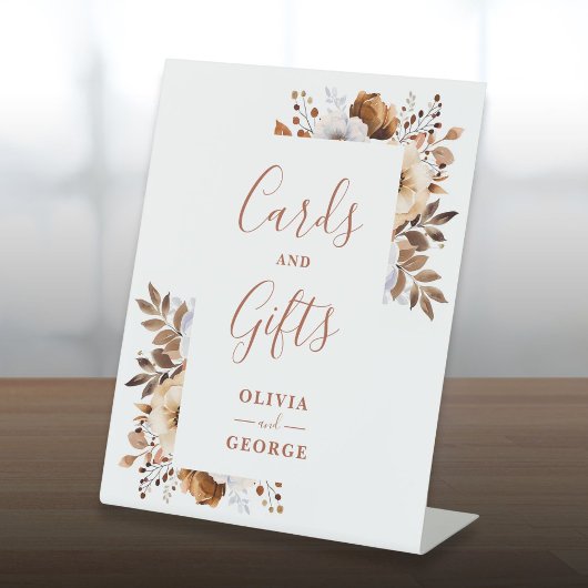 Rustieke Herfst Terracotta Bloemen Kaarten en gesc Reclamebord Met Voetstuk