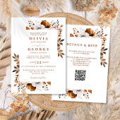 Rustieke Herfst Terracotta Bloemen QR Code Bruilof Kaart