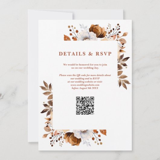 Rustieke Herfst Terracotta Bloemen QR Code Bruilof Kaart (Achterkant)