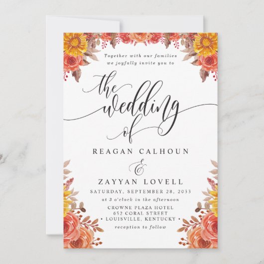 Rustieke Herfst Terracotta Bloemenbruiloft Kaart (Voorkant)