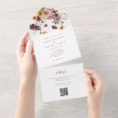 Rustieke Herfst Terracotta Bloemenbruiloft QR All In One Uitnodiging (Afscheurbaar)