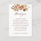 Rustieke Herfst Terracotta Boho bruiloft Dank u Plaatskaartje (Voorkant)