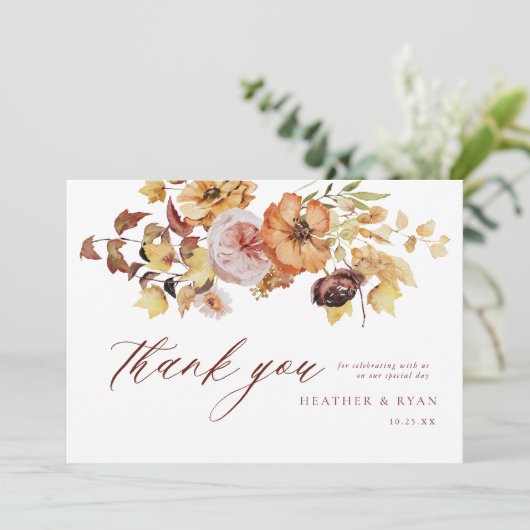 Rustieke Herfst Terracotta Bruiloft Dank u Platte  Bedankkaart (Staand voorkant)